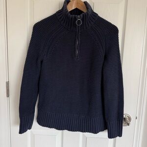 Women's Lands End Waffle Knit Quarter Zip Navy Blue Sweater Size S